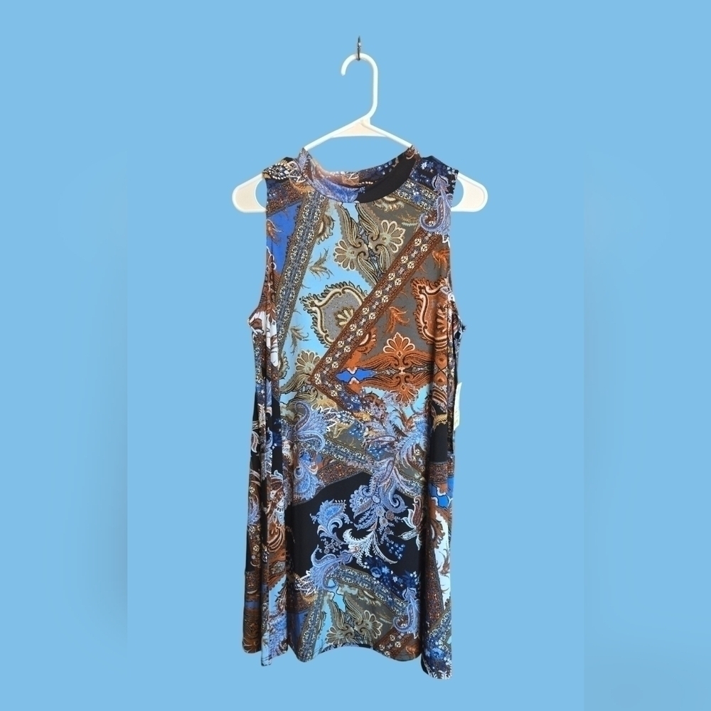 Tiana B Woman's sleeveless high neck multicolor pattern petite large nwt